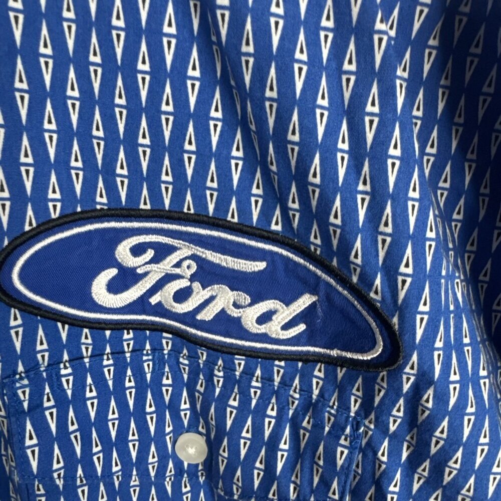 Wrangler Ford Motorsport Button Up Shirt Mens XL Blue Logo Racing Cotton - Picture 2 of 5